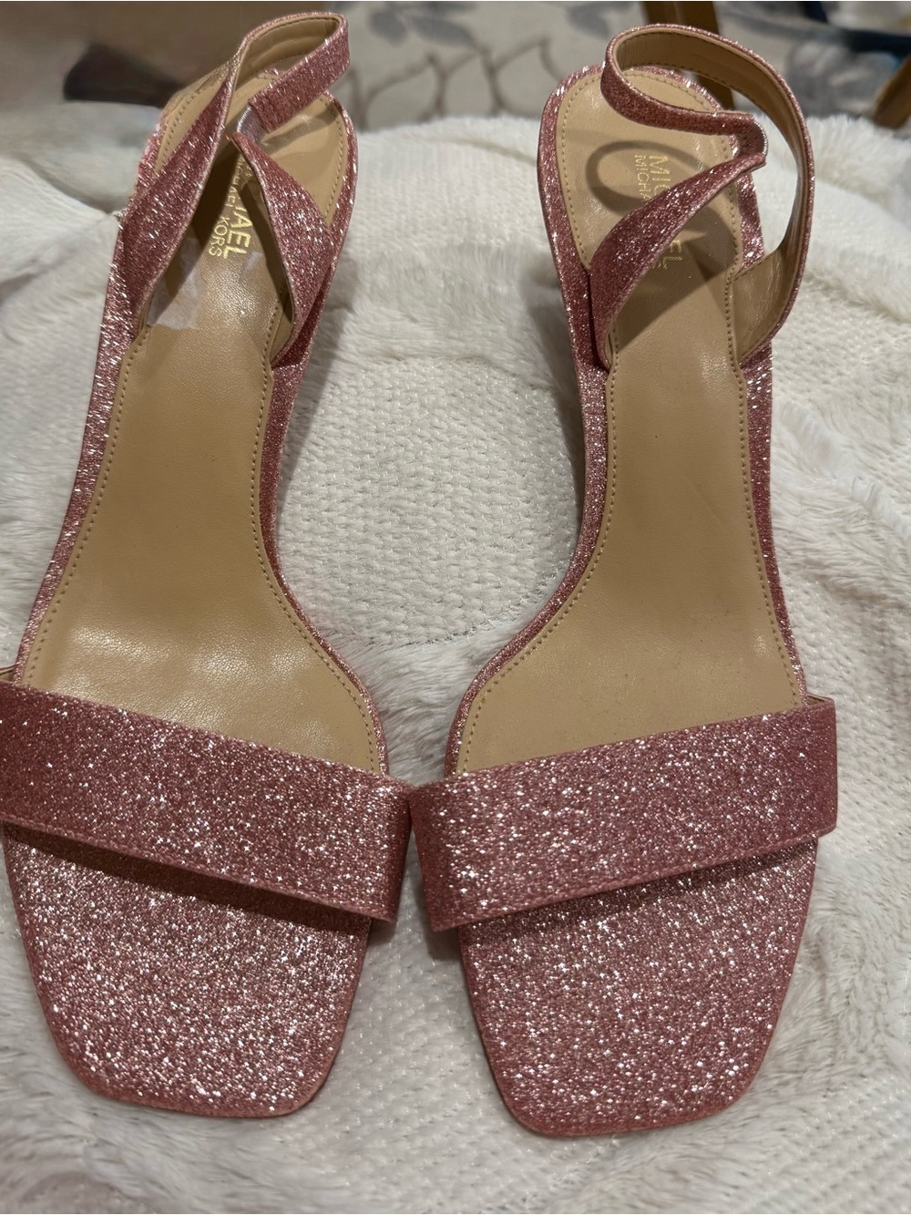 Michael Kors Mila Pixie Pink Fine Glitter sling back kitten heels -2.5” size 10